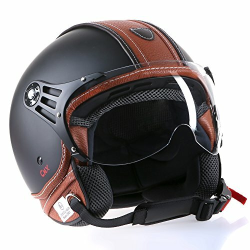 Motorradhelm Jethelm Rollerhelm CMX Hazel, Matt Schwarz/Leder Braun, L